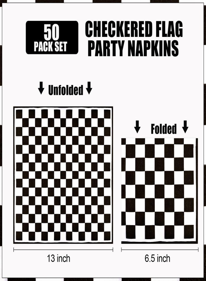HiEnjoin 50PCS Checkered Flag Napkins, Disposable Black and White Race Car Birthday Napkins Racing Theme Party Supplies for Baby Shower, Kids, Men Decorations - Image 2